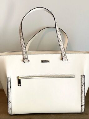 kate spade Cream Leather Double-Handle Tote with Front Zip